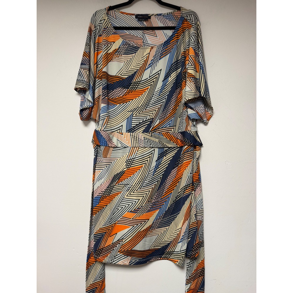 BCBGMaxAzria Orange Navy Cream Abstract Chevron Mini Dress